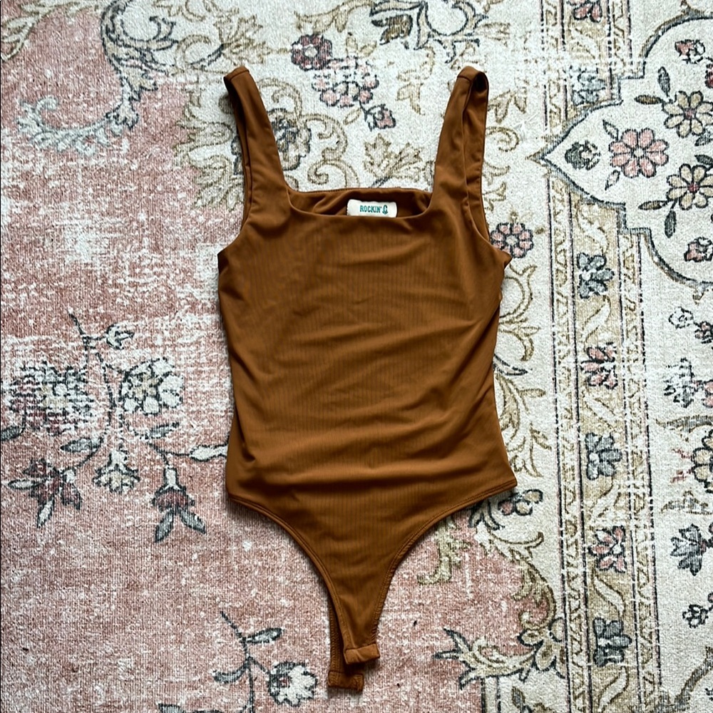 Rust / Brown Ribbed Tank Bodysuit